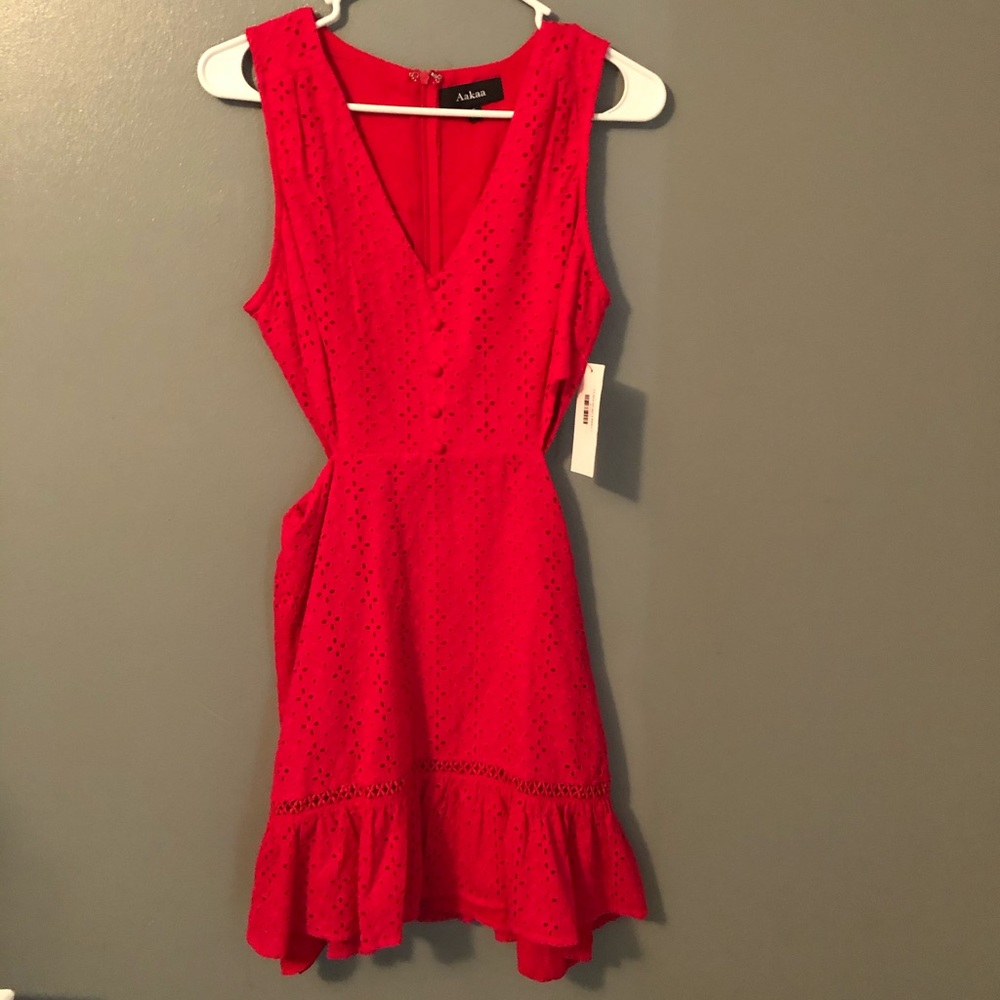 Red cut out eyelet dress